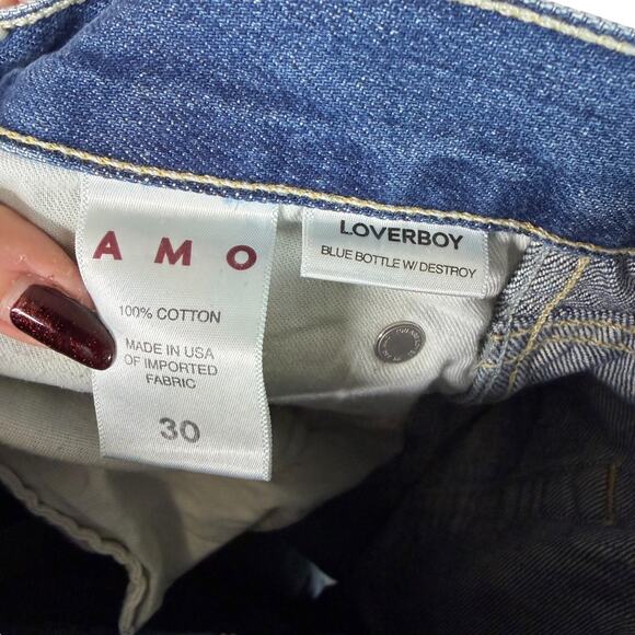 AMO Loverboy Jeans Crop Straight High Rise Ripped Knees Distressed Denim 30 - Picture 6 of 7